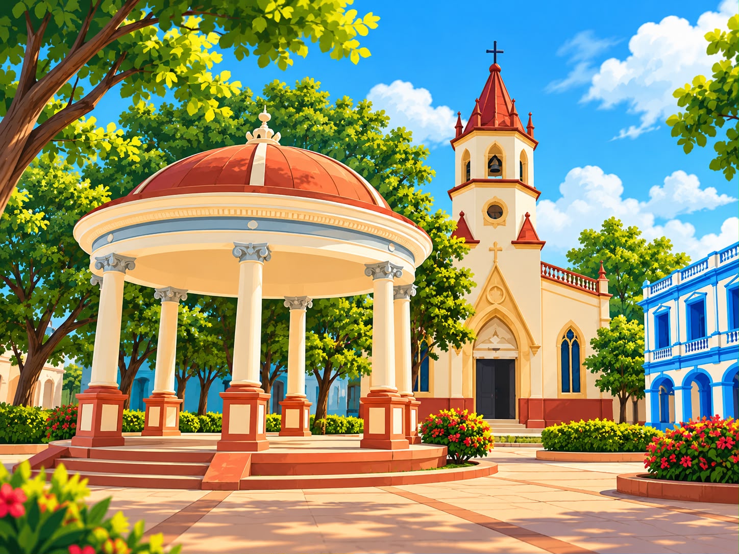 Ilustración del gazebo del parque de San José de las Lajas junto a la iglesia